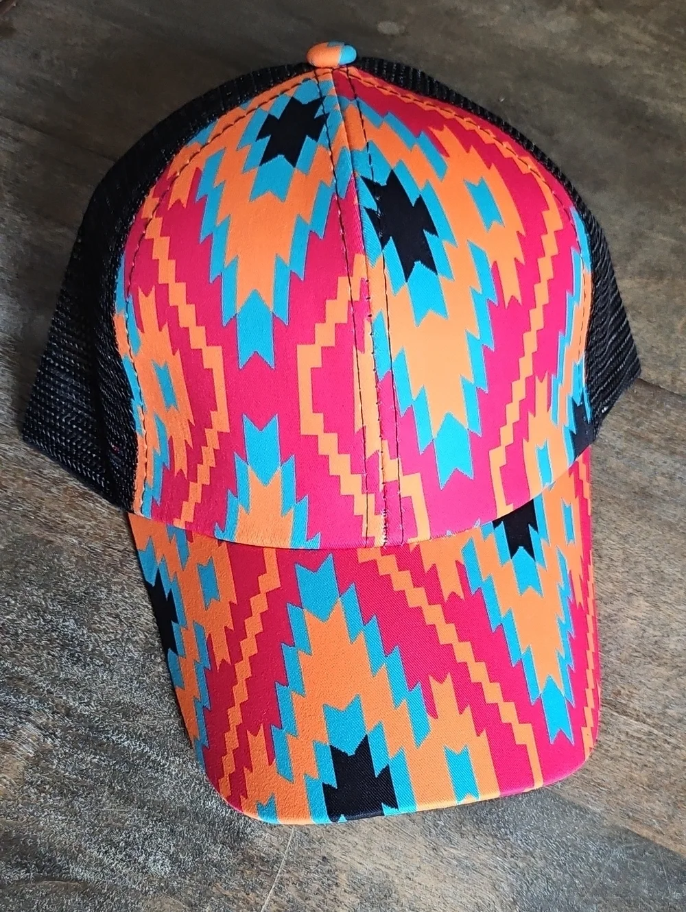 NWT Aztec Pink And Black Ponytail Trucker Hat